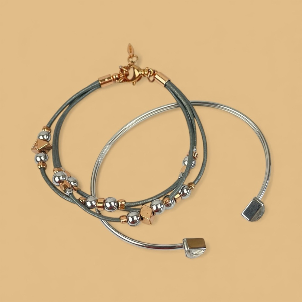 Fossil Silver and Gold Beaded Bracelet SET